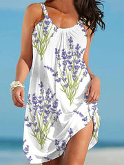 Beach Dress Beach Wear Mini Dress Print Basic Casual Leaf Spaghetti Strap Sleeveless Regular Fit Daily Vacation White Pink  Summer Spring S M L XL for Women