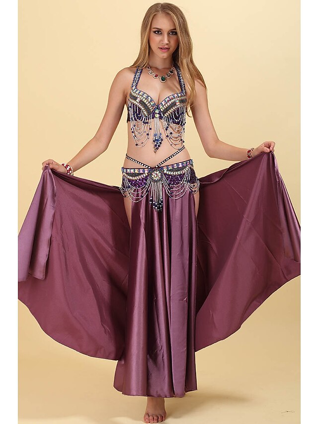 Belly Dance Dress Crystals / Rhinestones Paillette Women's Training Performance Sleeveless Dropped Polyester