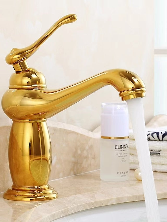 Bathroom Sink Faucet,Single Handle One Hole Brass Standard Spout,Brass Vintage Bathroom Sink Faucet Contain with Hot and Cold Water