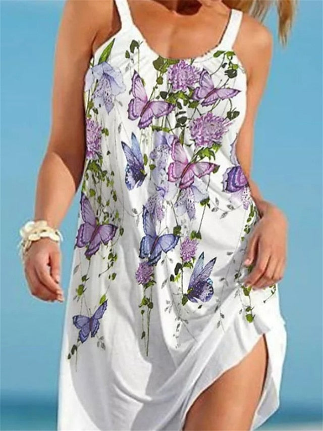 Beach Dress Beach Wear Mini Dress Print Casual Modern Leopard Spaghetti Strap Sleeveless Loose Fit Outdoor Daily Pink Blue  Summer Spring S M L XL for Women