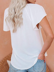 Blouse Front Tie Solid / Plain Color Basic V Neck Flutter Sleeve Summer Purplish Blue Black White Dark Grey Brick red for Women