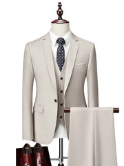 Black White Champagne Men's Wedding Party / Evening Suits 3 Piece Solid Colored Standard Fit Single Breasted One-button