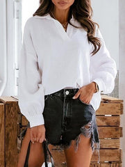 Blouses Lapel Lantern Long Sleeve Solid Blouses for Women