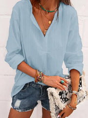 Blouses V-Neck Striped Long Sleeve Loose Blouses for Women