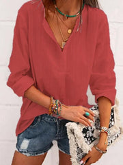 Blouses V-Neck Striped Long Sleeve Loose Blouses for Women