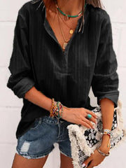 Blouses V-Neck Striped Long Sleeve Loose Blouses for Women