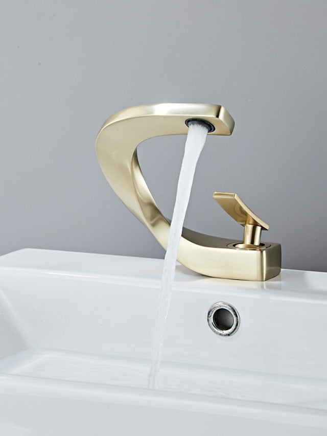 Bathroom Sink Mixer Faucet, Mono Wash Basin Single Handle Basin Taps Washroom, Monobloc Vessel Water Brass Tap Deck Mounted with Hot and Cold Hose