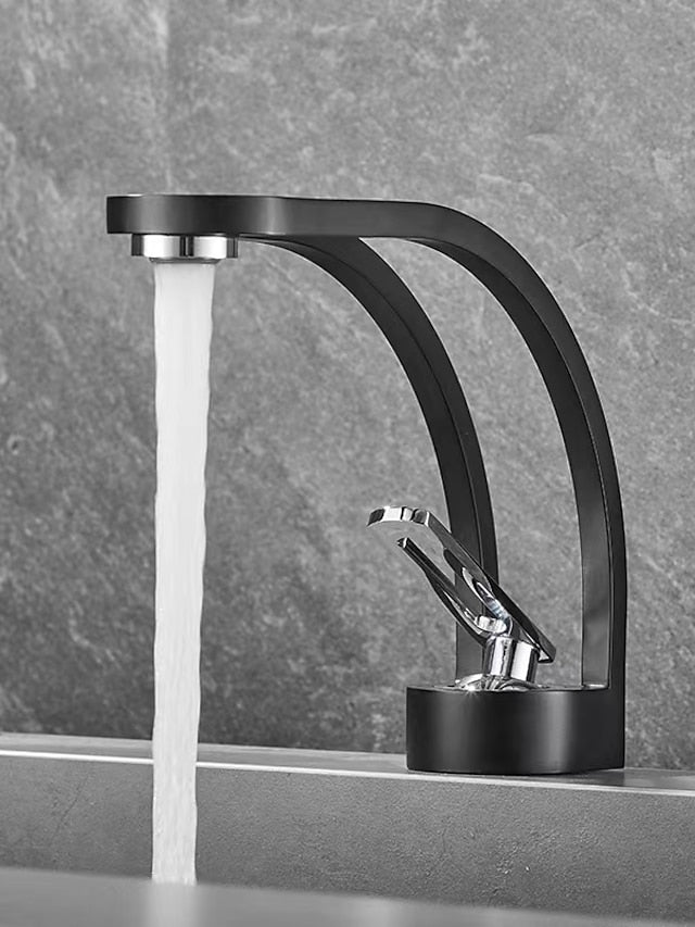 Basin Sink Mixer Taps, Deck Mounted Bathroom Sink Faucet, Brass Sinlge Handle with Hot and Cold Hose, One Hole Vessel Water Tap Chrome Black White Grey