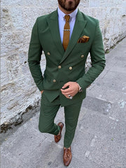 Black White Ivory Men's Wedding Suits 2 Piece Solid Colored Standard Fit Double Breasted Six-buttons