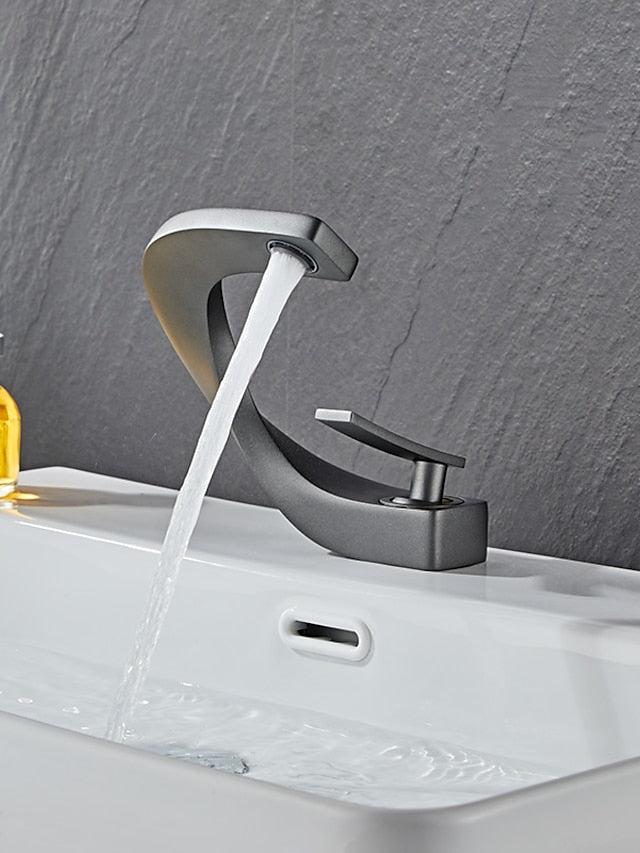 Bathroom Sink Mixer Faucet, Mono Wash Basin Single Handle Basin Taps Washroom, Monobloc Vessel Water Brass Tap Deck Mounted with Hot and Cold Hose