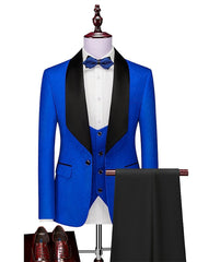 Black White Champagne Men's Wedding Party / Evening Valentine's Day Tuxedos 3 Piece Solid Colored Standard Fit Single Breasted One-button
