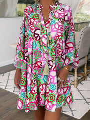 V NECK BUTTONED DOWN ABSTRACY PRINTED DRESSES