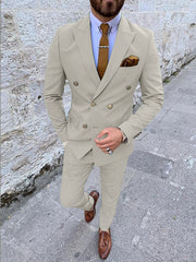 Black White Ivory Men's Wedding Suits 2 Piece Solid Colored Standard Fit Double Breasted Six-buttons