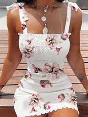 Bodycon Sheath Dress Slip Dress Mini Dress White Pink Blue Sleeveless Floral Ruched Spring Summer Square Neck Stylish Weekend Slim  S M L XL XXL for Women