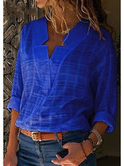 Blouse Solid Colored Basic V Neck Standard Spring Blue Pink Gray White for Women