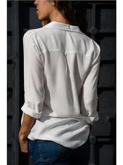 Blouse Shirt Plain Shirt Collar Business Basic Elegant Tops Blue Yellow Gray for Women