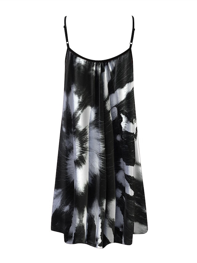 Beach Dress Beach Wear Mini Dress Print Fashion Modern Geometric Spaghetti Strap Sleeveless Loose Fit Outdoor Daily Black And White Black  Summer Spring S M L XL for Women
