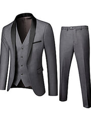 Black Red Burgundy Men's Wedding Party / Evening Tuxedos 3 Piece Solid Colored Standard Fit Single Breasted One-button