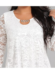 Blouse White Floral Lace Long Sleeve Work Daily Elegant Crew Neck Plus Size L for Women