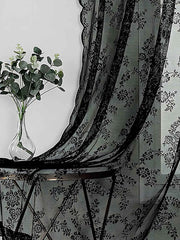 Black Sheer Curtain Lace Panels Grommet/Eyelet Curtain Drapes For Living Room Bedroom, Farmhouse Curtain for Kitchen Balcony Door Window Treatments Room Darkening
