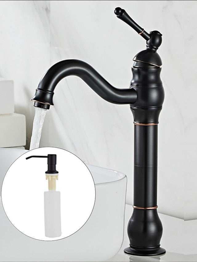 Bathroom Sink Mixer Faucet Antique Brass ORB, 360 Rotatable Basin Tap Single Handle Deck Mounted, Traditional Washroom Vessel Bath Taps