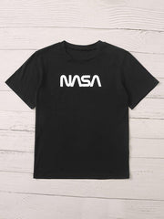 Black Letter Graphic Short Sleeve Tee for Women