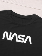 Black Letter Graphic Short Sleeve Tee for Women