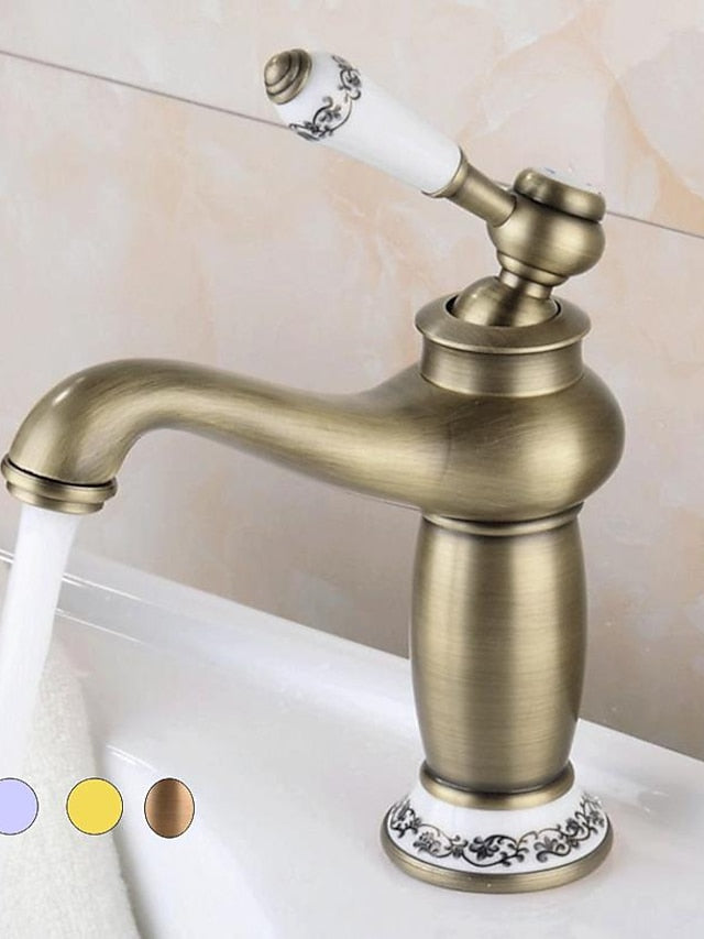 Bathroom Sink Faucet,Single Handle One Hole Brass Standard Spout,Brass Vintage Bathroom Sink Faucet Contain with Hot and Cold Water