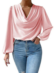 Blouse Solid Colored Basic V Neck Puff Balloon Standard Spring, Fall, Winter, Summer Black Blue Purple Pink Apricot for Women