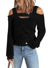 Blouse Hollow Out Plain Basic Off Shoulder Standard Spring &  Fall Black Pink Red khaki Grey for Women