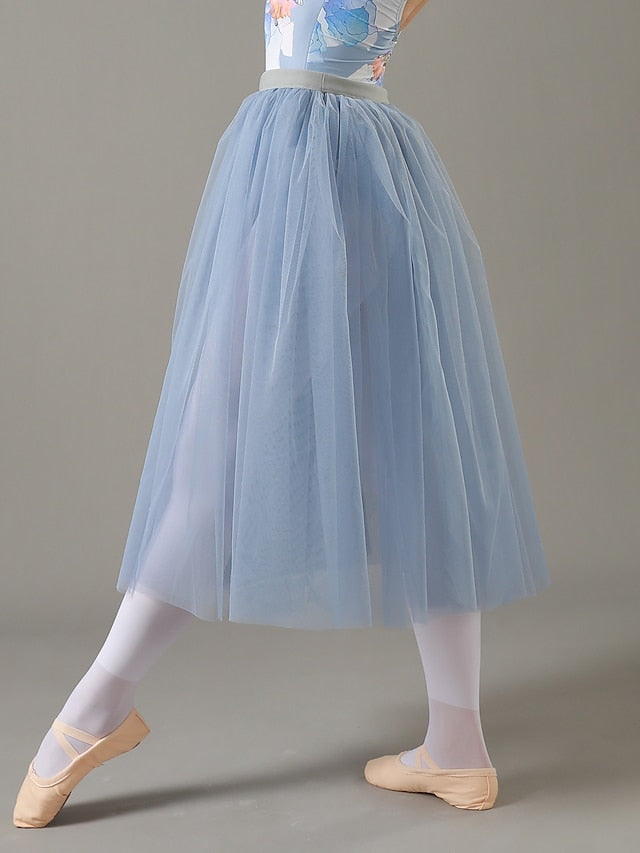 Breathable Ballet Skirts Ballroom Solid Tulle Women's Training Performance High Polyester Chiffon