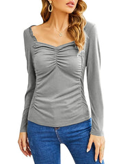 Blouse Sweater Solid Colored Basic Fall ArmyGreen Blue Red Grey White for Women