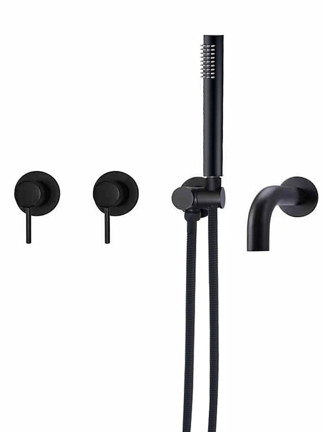 Bathtub Faucet,Brass Painted Finishes Black Split Bathtub Faucet with Hand-held Water Outlet and Wall Entry