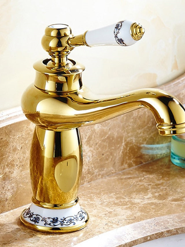 Bathroom Sink Faucet,Single Handle One Hole Brass Standard Spout,Brass Vintage Bathroom Sink Faucet Contain with Hot and Cold Water