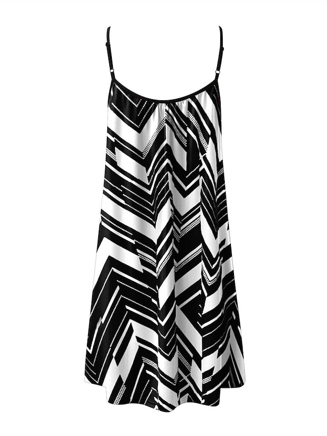 Beach Dress Beach Wear Mini Dress Print Fashion Modern Geometric Spaghetti Strap Sleeveless Loose Fit Outdoor Daily Black And White Black  Summer Spring S M L XL for Women