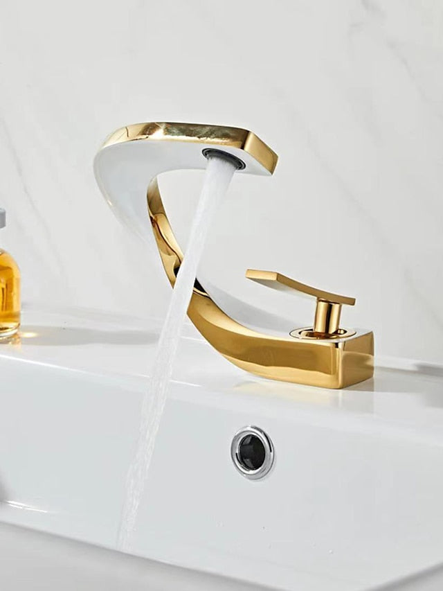 Bathroom Sink Mixer Faucet, Mono Wash Basin Single Handle Basin Taps Washroom, Monobloc Vessel Water Brass Tap Deck Mounted with Hot and Cold Hose