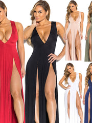Bodycon Long Dress Maxi Dress Black Blue Pink Sleeveless Pure Color Split Spring Summer Cold Shoulder Hot Party  S M L XL for Women