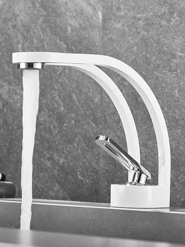 Basin Sink Mixer Taps, Deck Mounted Bathroom Sink Faucet, Brass Sinlge Handle with Hot and Cold Hose, One Hole Vessel Water Tap Chrome Black White Grey