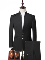 Black Burgundy Dark Blue Men's Party / Evening Ceremony Valentine's Day Suits 2 Piece Notch Solid Color Slim Fit Single Breasted Three-buttons