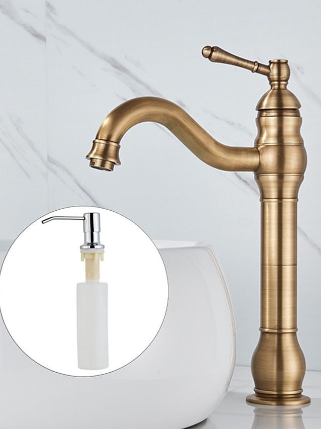 Bathroom Sink Mixer Faucet Antique Brass ORB, 360 Rotatable Basin Tap Single Handle Deck Mounted, Traditional Washroom Vessel Bath Taps