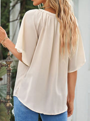 Blouse Ruched Chiffon Solid / Plain Color Basic V Neck Flutter Sleeve Summer Wine Red Black White Ocean Blue Blue for Women