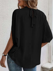Blouse Tie Back Solid / Plain Color Basic High Neck Batwing Sleeve Summer Black Blue Brown Green for Women