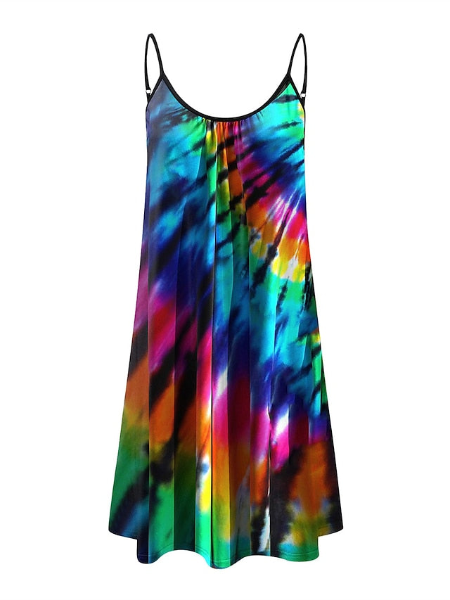 Beach Dress Beach Wear Mini Dress Print Fashion Modern Geometric Spaghetti Strap Sleeveless Loose Fit Outdoor Daily Black And White Black  Summer Spring S M L XL for Women