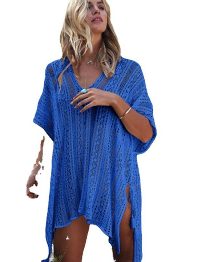 Beach Bikini Cover Up Blouse Loose Knitted Hollow Crochet Coat Summer Sunscreen Swimsuit Outside for Women