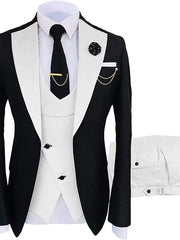 Black Beige Burgundy Men's Wedding Suits 3 Piece Solid Colored Tailored Fit Single Breasted One-button