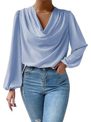 Blouse Solid Colored Basic V Neck Puff Balloon Standard Spring, Fall, Winter, Summer Black Blue Purple Pink Apricot for Women
