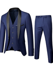 Black Red Burgundy Men's Wedding Party / Evening Tuxedos 3 Piece Solid Colored Standard Fit Single Breasted One-button