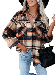 Blouse Streetwear Button-Down Grid Pattern Fashion Daily Check Shirt Collar Regular Spring &  Fall Light Coffee Green Pink Orange Red for Women
