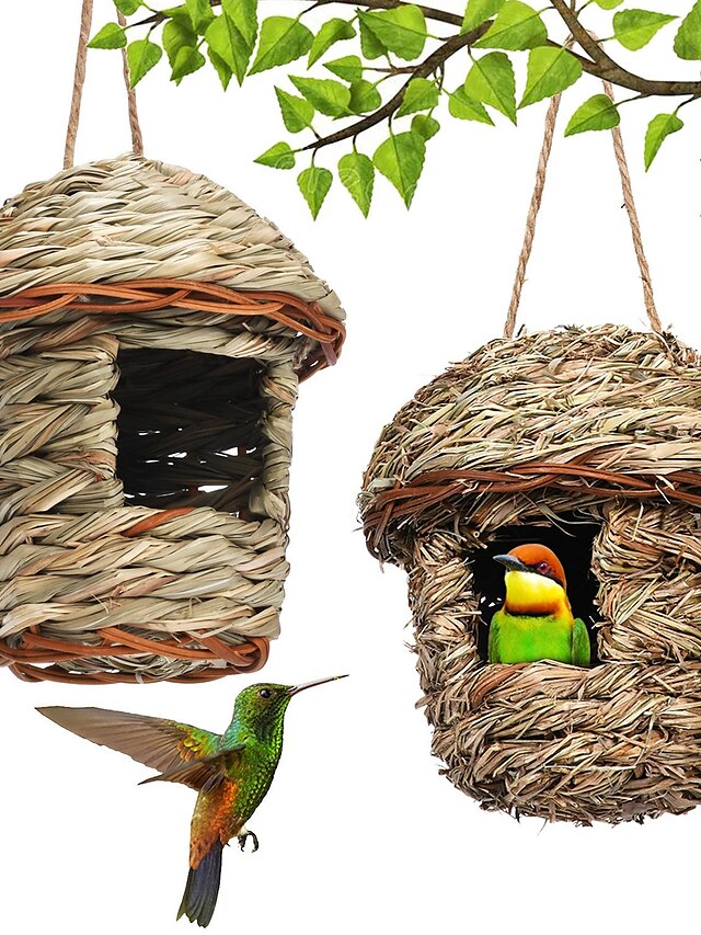 Bird House for Outside Hanging,Grass Handwoven Bird Nest,Hummingbird House,Natural Bird Hut Outdoor,Birdhouse for Kids,Songbirds House