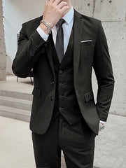 Black Ivory Yellow Men's Wedding Suits 3 Piece Solid Colored Standard Fit Single Breasted Two-buttons